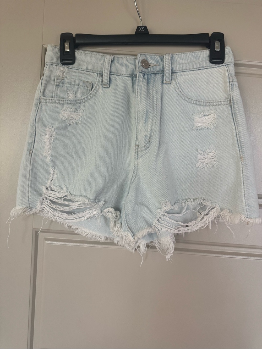 Boutique Light Wash Distressed Denim Shorts - Women